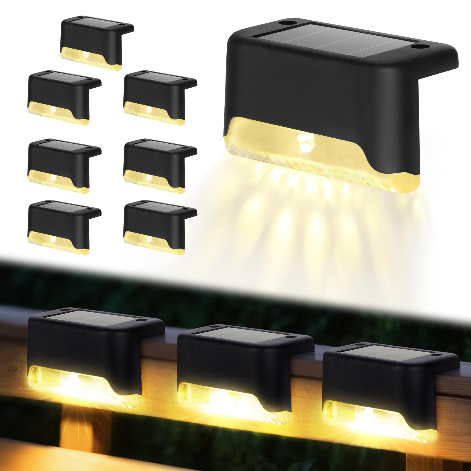 Deck Step Light - ไฟส่องพื้นพลังงานแสงอาทิตย์, ไฟ LED กันน้ำสำหรับภายนอกอาคาร 8 ชิ้น