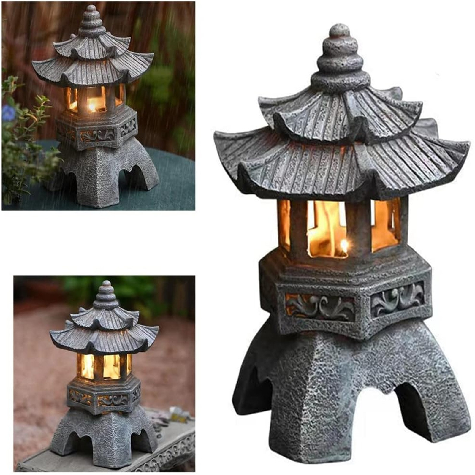 Outdoor Zen Lighting - รูปปั้นเจดีย์กลางแจ้งพลังงานแสงอาทิตย์รูปปั้นตกแต่งสวนญี่ปุ่นกลางแจ้ง Zen Garden โคมไฟริบหรี่ LED Garden