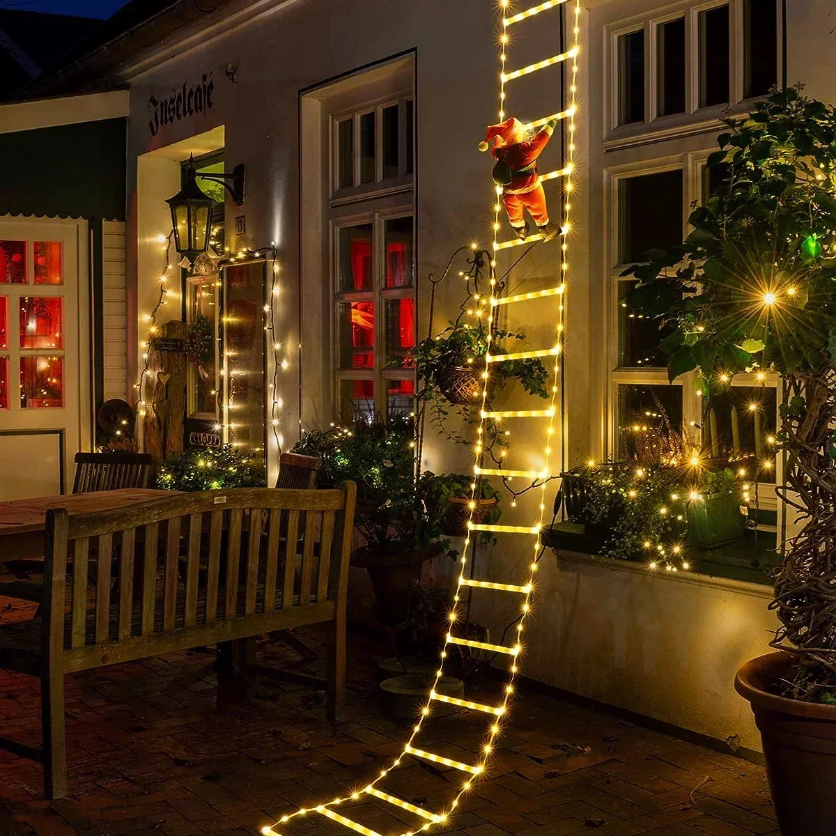 Xmas Outdoor Lighting Decorations - ไฟ LED บันไดสำหรับสายตกแต่งคริสมาสต์ในบ้านซานตาคลอสในร่มกลางแจ้งหน้าต่างคริสต์มาสในสวนต้นไม้แขวนแถบไฟ LED