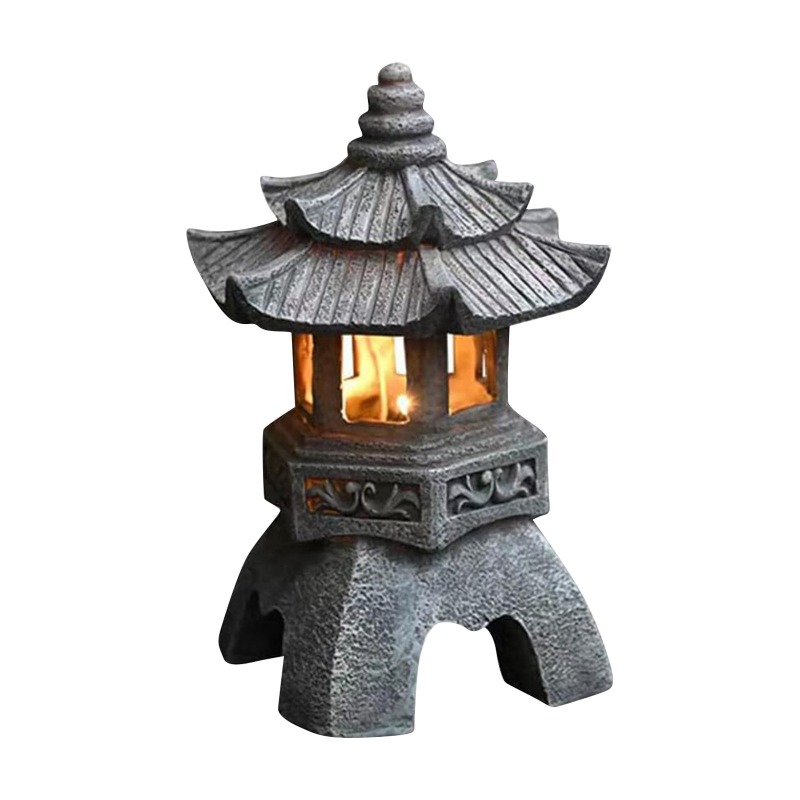 Outdoor Zen Lighting - รูปปั้นเจดีย์พลังงานแสงอาทิตย์สำหรับตกแต่งสวนสไตล์ญี่ปุ่น โคมไฟสวนเซน ไฟสวน LED กระพริบ