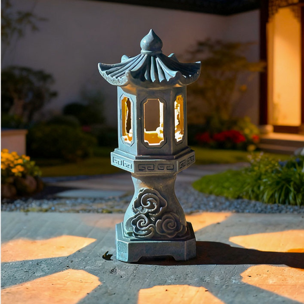 Outdoor Zen Lighting - โคมไฟเจดีย์พลังงานแสงอาทิตย์ Zen ทำจากเรซิ่น ใช้พลังงานแสงอาทิตย์ สำหรับสวนภายนอก กันน้ำและเคลือบป้องกันแสงแดด