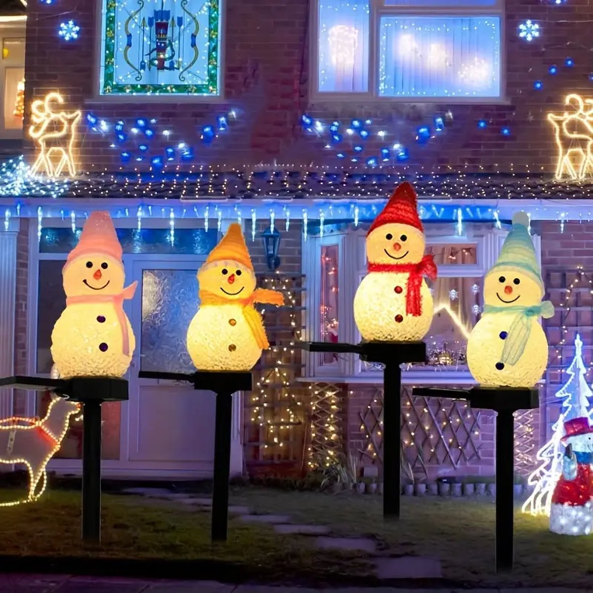 Xmas Outdoor Lighting Decorations - LED Snowman ไฟสวนพลังงานแสงอาทิตย์กลางแจ้ง GROUND Stake Light