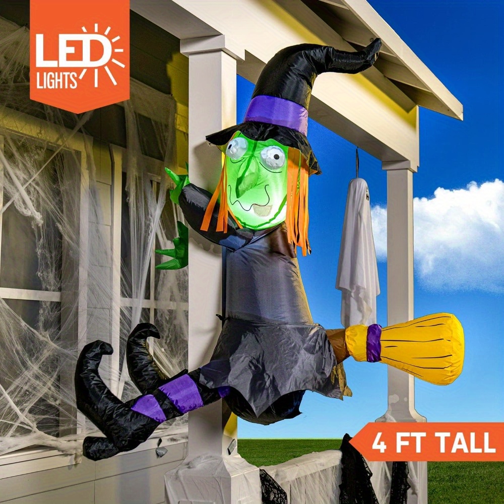 Outdoor Lighting Ideas For Party - แม่มดเป่าลมขนาด 4 ฟุต สำหรับฮาโลวีน พร้อมไฟ LED