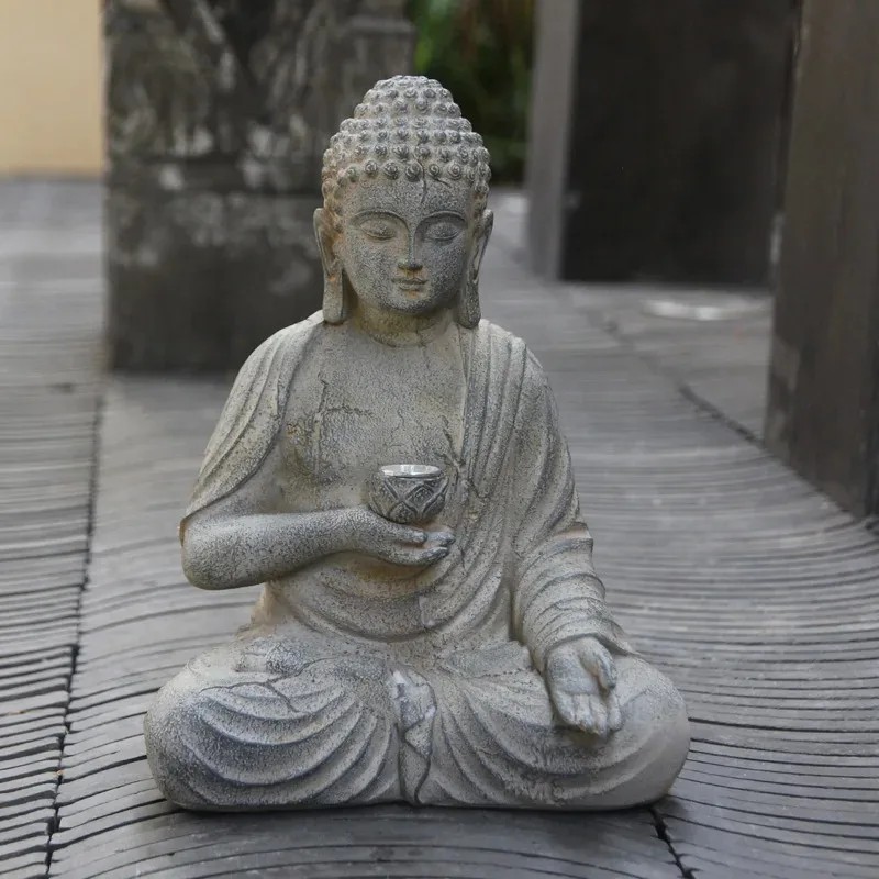 Outdoor Zen Lighting - รูปปั้นพระพุทธรูปเรซิ่นรุ่นล่าสุดปี 2026 พร้อมไฟ LED พลังงานแสงอาทิตย์ ตกแต่งสวนสไตล์เซน