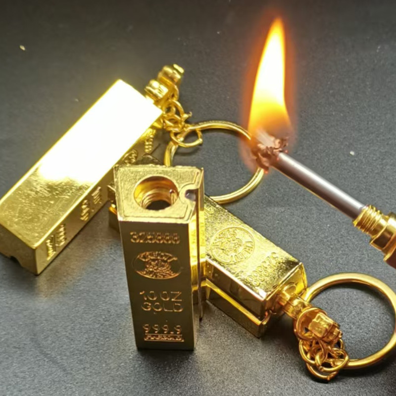 Outdoor Lighting Pendant - New Gold Bar Design จี้โลหะไฟแช็กเปิดเปลวไฟสูบบุหรี่อุปกรณ์เสริมสําหรับการผจญภัยกลางแจ้งขนาดเล็กแบบพกพาแสงเครื่องมือ