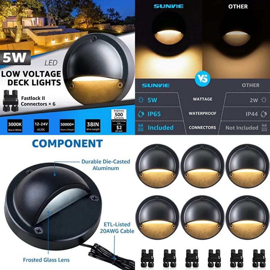 Deck Step Light - ไฟ LED 5W แรงดันต่ำสำหรับติดตั้งบนพื้น, ไฟส่องขั้นบันได 12-24V