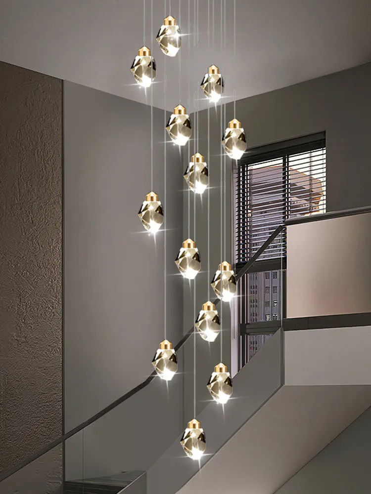Outdoor Lighting Pendant - Lampu gantung Kristal แบบนอร์ดิกสำหรับห้องนั่งเล่นวิลล่าโคมไฟระย้าเพดานแบบดูเพล็กซ์ลอฟท์โคมไฟแขวนบันไดโคมไฟแขวนแขวน