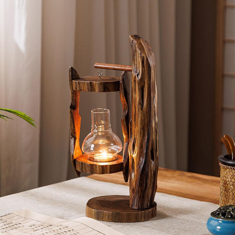 Outdoor Zen Lighting - Log WindโคมไฟเชิงเทียนRetroเอเชียตะวันออกเฉียงใต้ฝาครอบแก้วเชิงเทียนกลางแจ้งWindproofโคมไฟZenตกแต่ง