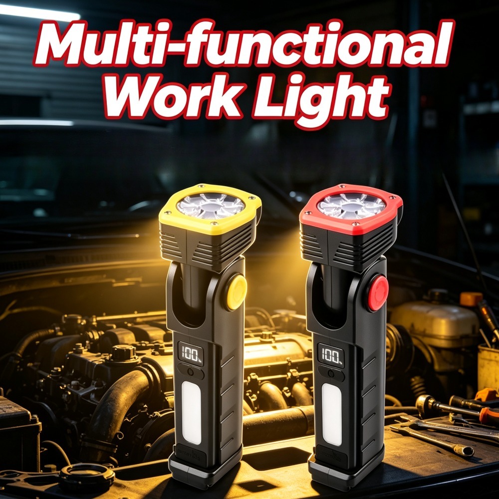 Outdoor Lighting Hooks - ไฟฉายพกพาอเนกประสงค์แบบใหม่ LED สองแหล่งกำเนิดแสง พร้อมตะขอแม่เหล็ก 90 °
