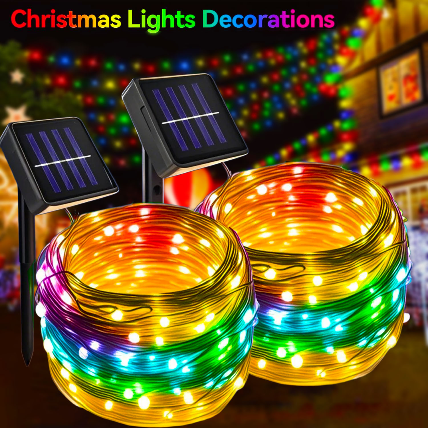 Xmas Outdoor Lighting Decorations - ไฟประดับตกแต่งสวนกลางแจ้งแบบโซลาร์เซลล์สำหรับคริสต์มาส ไฟ LED กระพริบ รูปทรง DIY