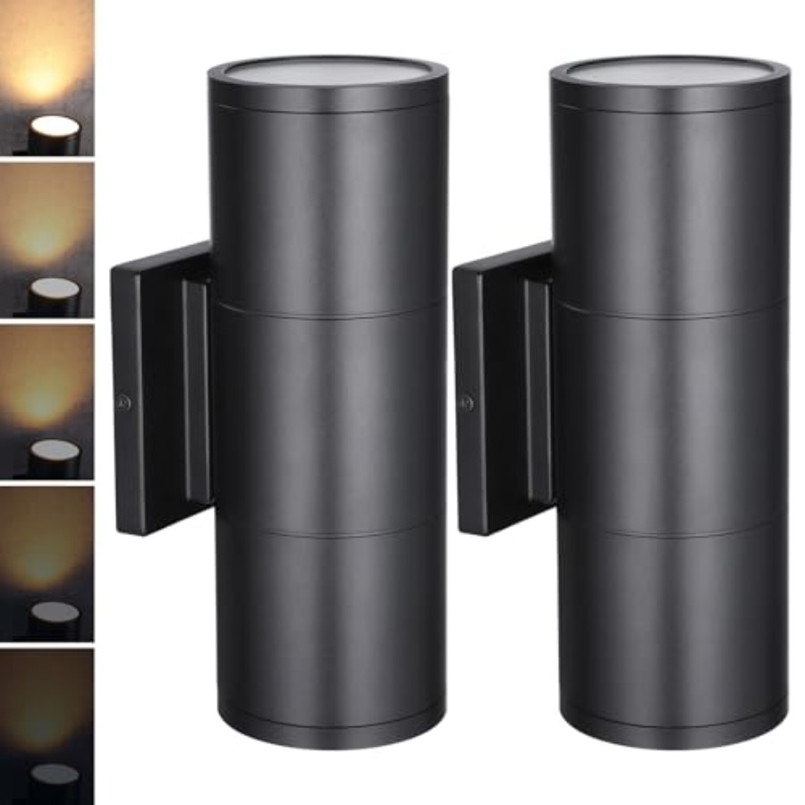Outdoor Lighting Up And Down - ไฟติดผนัง LED ทรงกระบอก 3000K สำหรับภายนอกอาคาร, ปรับความสว่างได้