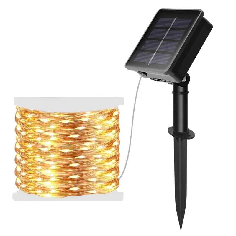 Outdoor Lighting Ideas For Party - ไฟราวพลังงานแสงอาทิตย์ LED 100นางฟ้ากันน้ำพลังงานแสงอาทิตย์ไฟสายทองแดงพวงมาลัยปาร์ตี้คริสต์มาสโคมไฟพลังงานแสงอาทิตย์สำหรับสวนกลางแจ้งงานแต่งงาน