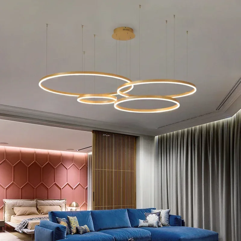 Outdoor Lighting Pendant - Lampu penerangan rumah โคมไฟติดเพดาน LED แบบโมเดิร์นแหวนปัดเงาโคมไฟระย้าแบบแขวนทรงกลมโคมไฟระย้าสีกาแฟสีทอง