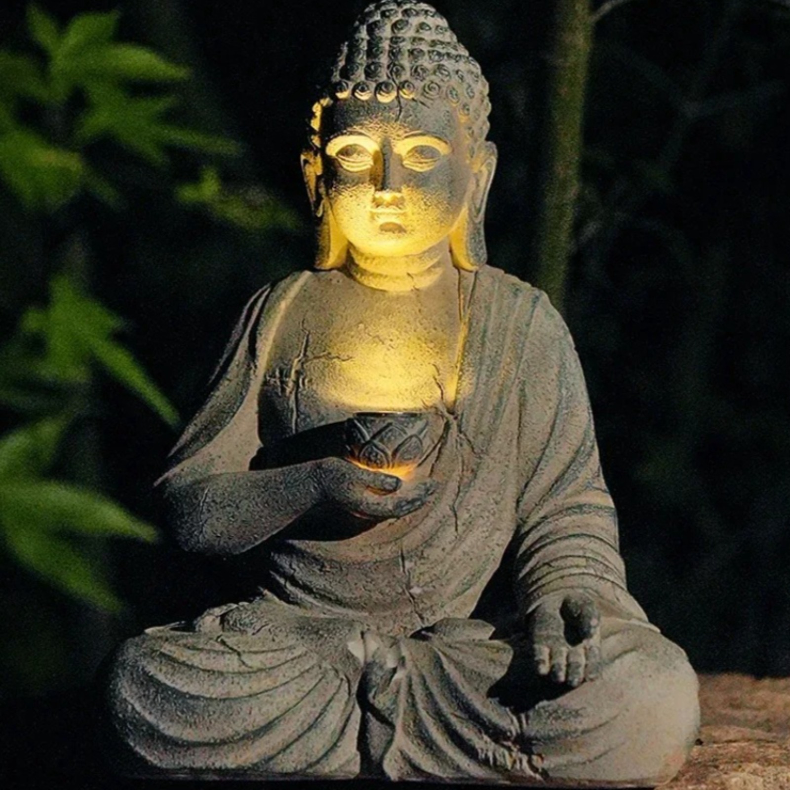 Outdoor Zen Lighting - รูปปั้นพระพุทธรูปเรซิ่นสำหรับสวนพลังงานแสงอาทิตย์ ตกแต่งสวนกลางแจ้ง ประดับสวนเซน ตกแต่งลานบ้าน ระเบียง สนามหญ้า