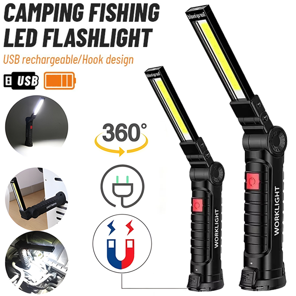 Outdoor Lighting Lowes - ไฟฉาย LED COB แบบชาร์จไฟได้ผ่าน USB พร้อมแม่เหล็กและตะขอ