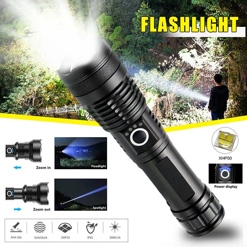 Outdoor Lighting Ideas For Party - ไฟฉาย LED กำลังสูง XHP70 USB-C ไฟฉายแบบชาร์จไฟได้ซูมได้โคมไฟมือกันน้ำสำหรับการตั้งแคมป์กลางแจ้งใช้ในกรณีฉุกเฉิน