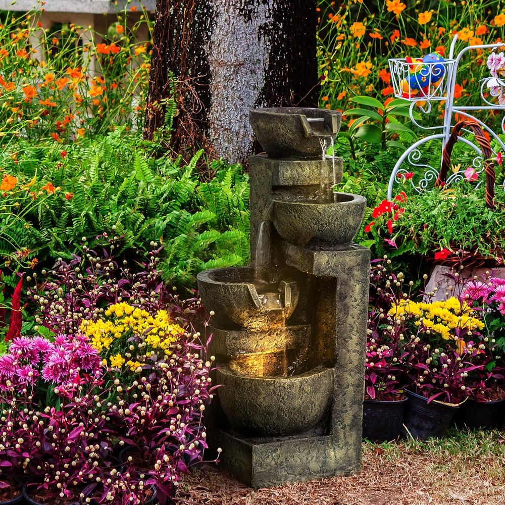 น้ำตกหิน 4 ชั้น พร้อมน้ำไหลเป็ - Outdoor Zen Lighting บทวิจารณ์และราคา